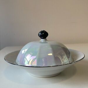 Vintage German Lusterware Butter Dish with Lid – Iridescent Finish